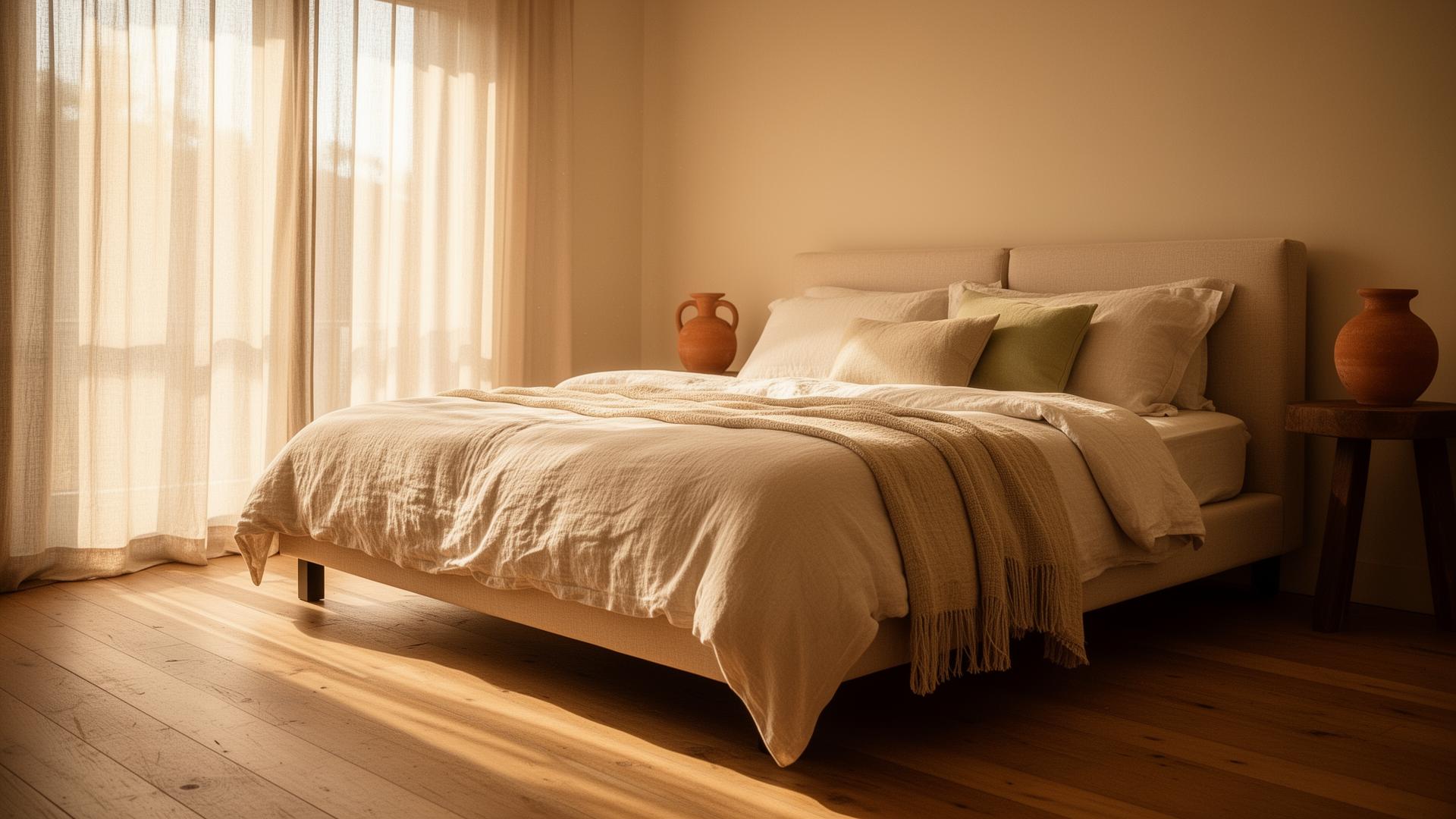 Dormitorio con sommier Magno bañado por luz cálida
